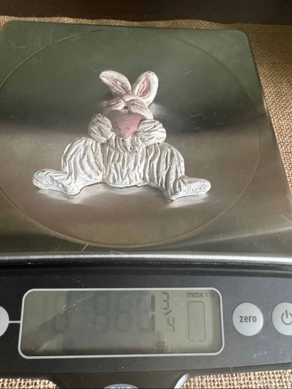 Decorative Bunny Figurine with Pink Heart Artist Signed